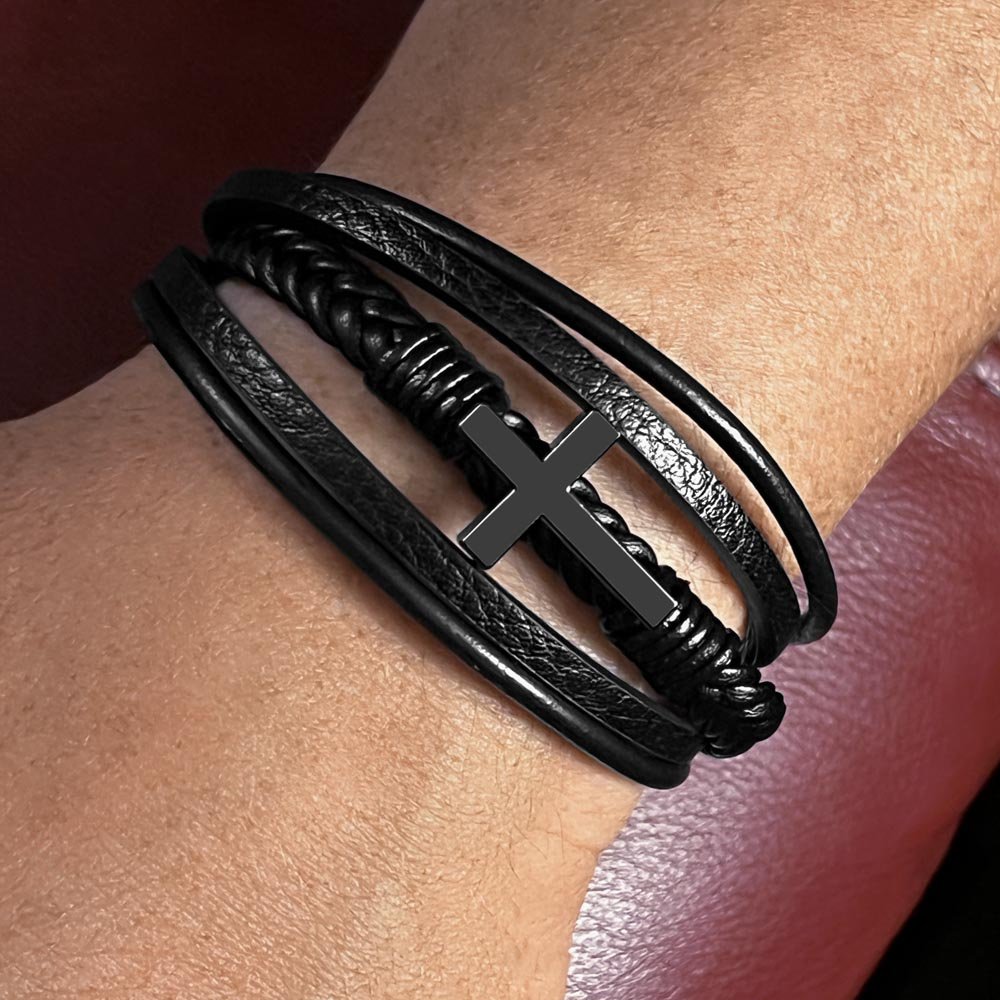 To Dad from child | You taught me | Cross Leather Bracelet - You Make It Special