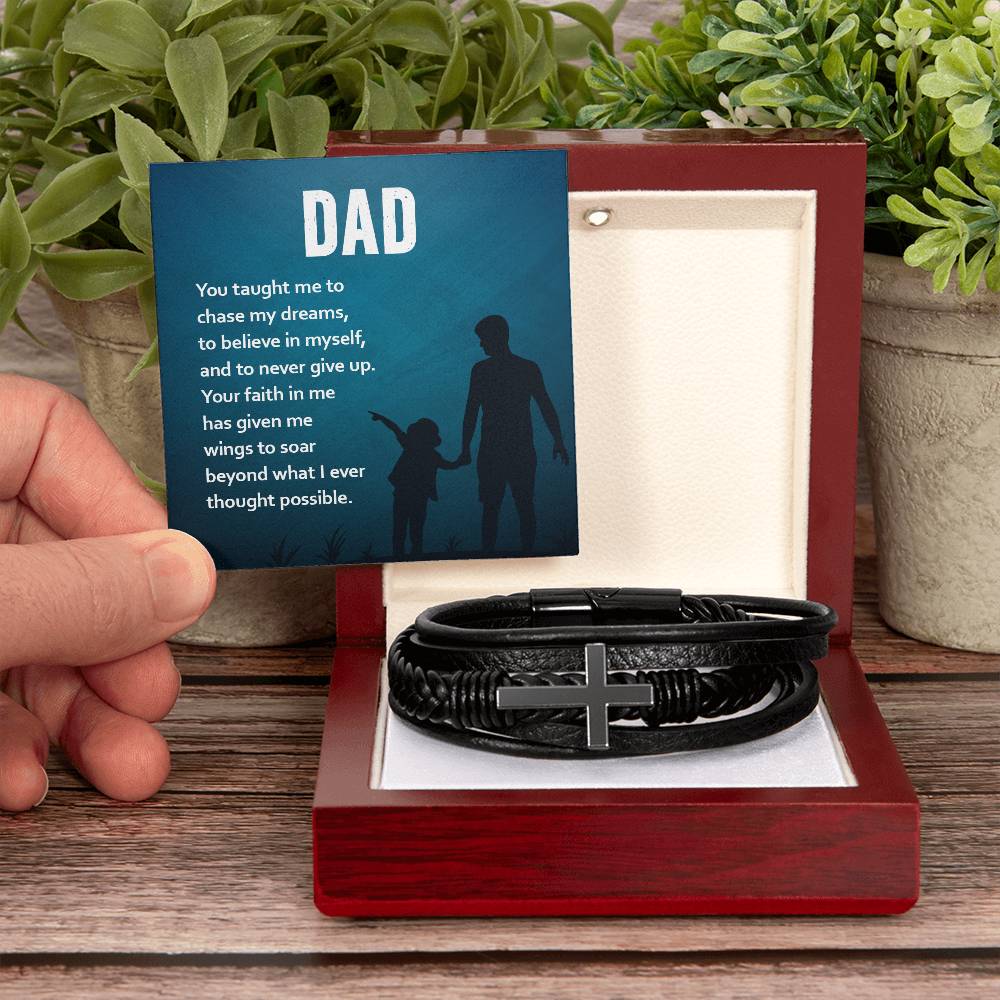 To Dad from child | You taught me | Cross Leather Bracelet - You Make It Special