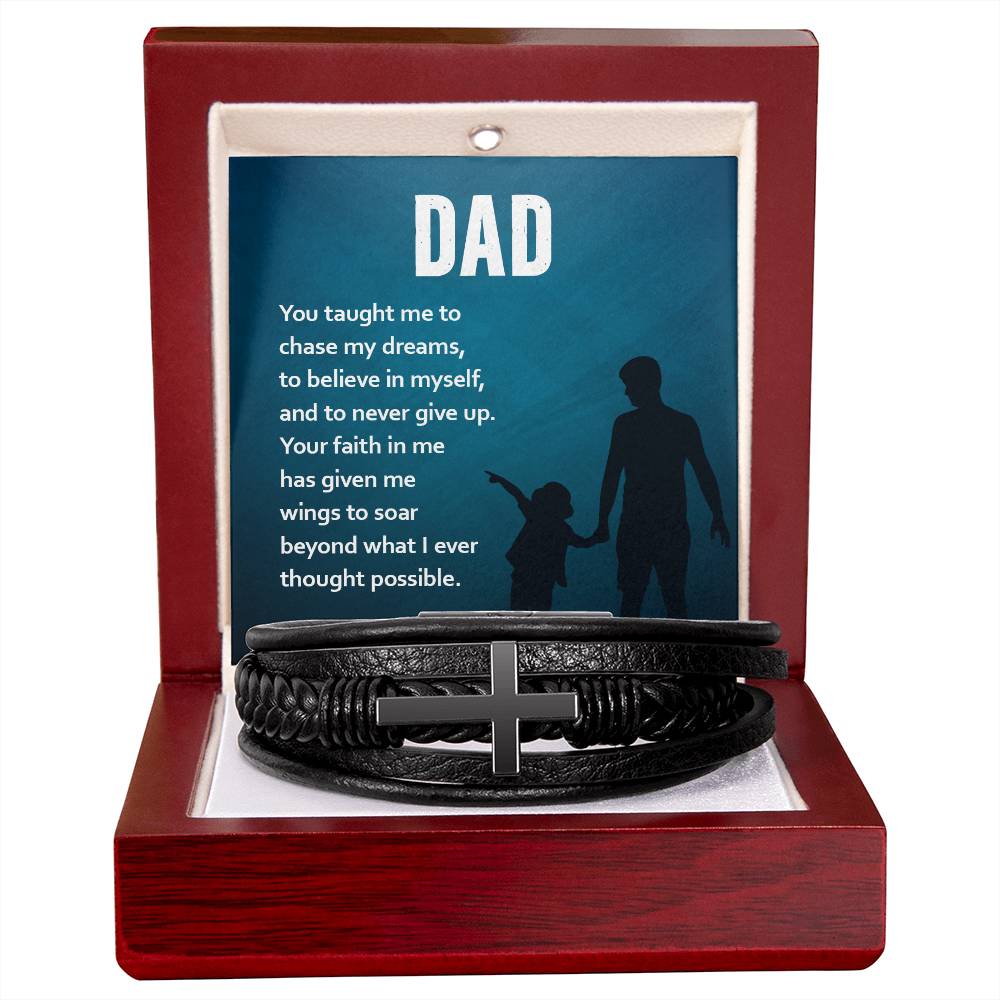 To Dad from child | You taught me | Cross Leather Bracelet - You Make It Special