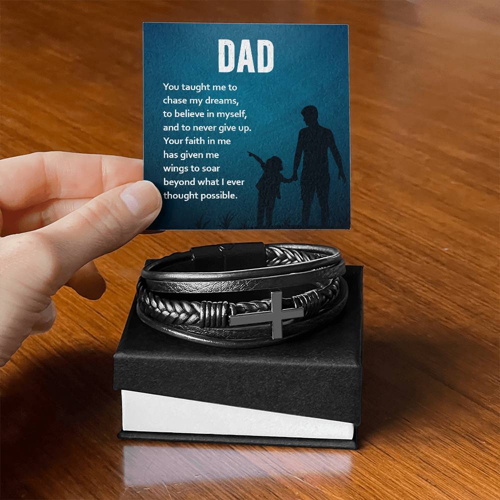 To Dad from child | You taught me | Cross Leather Bracelet - You Make It Special