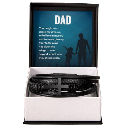 To Dad from child | You taught me | Cross Leather Bracelet - You Make It Special