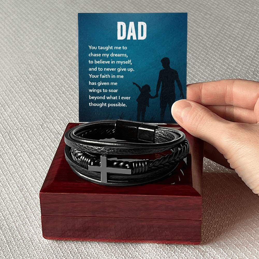 To Dad from child | You taught me | Cross Leather Bracelet - You Make It Special