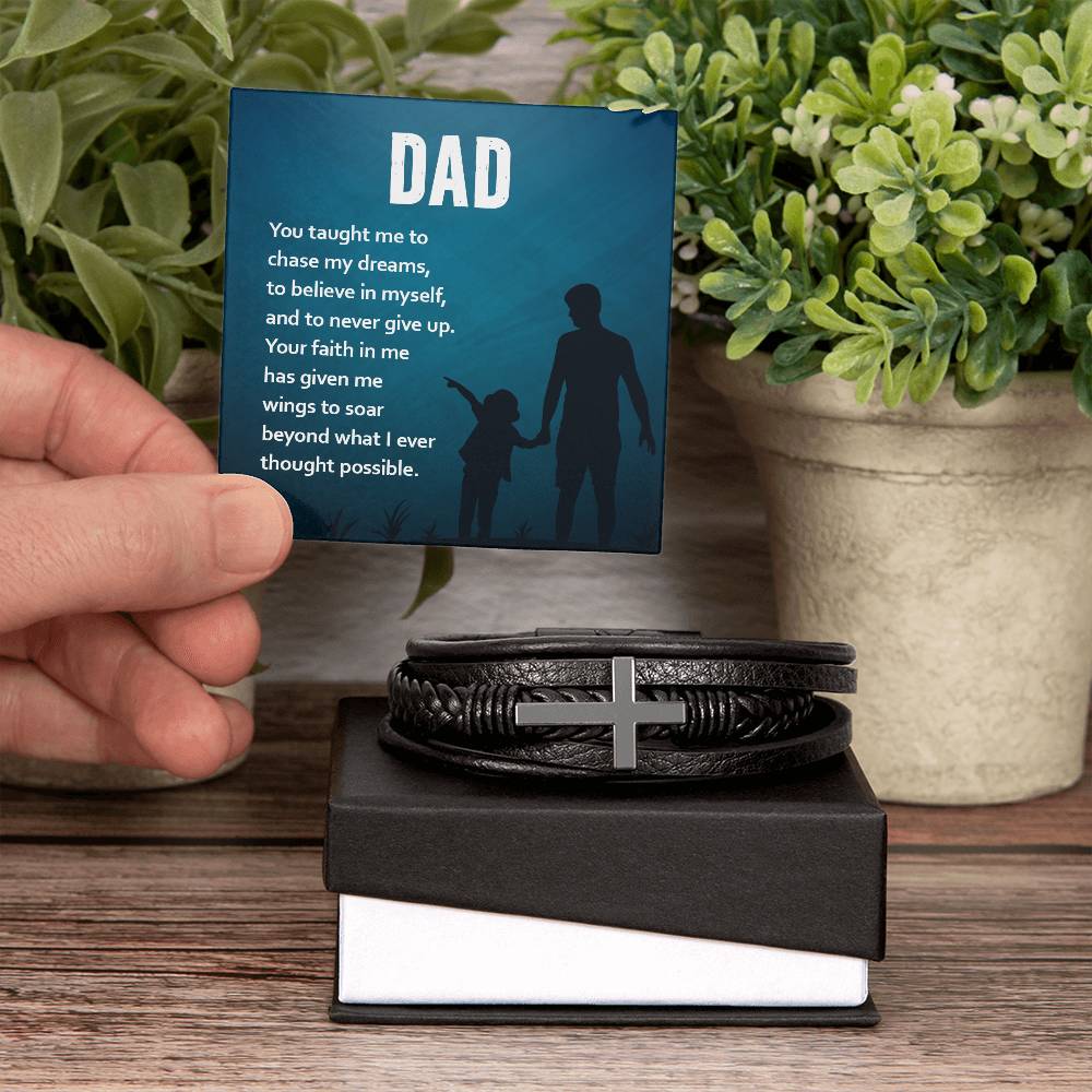 To Dad from child | You taught me | Cross Leather Bracelet - You Make It Special