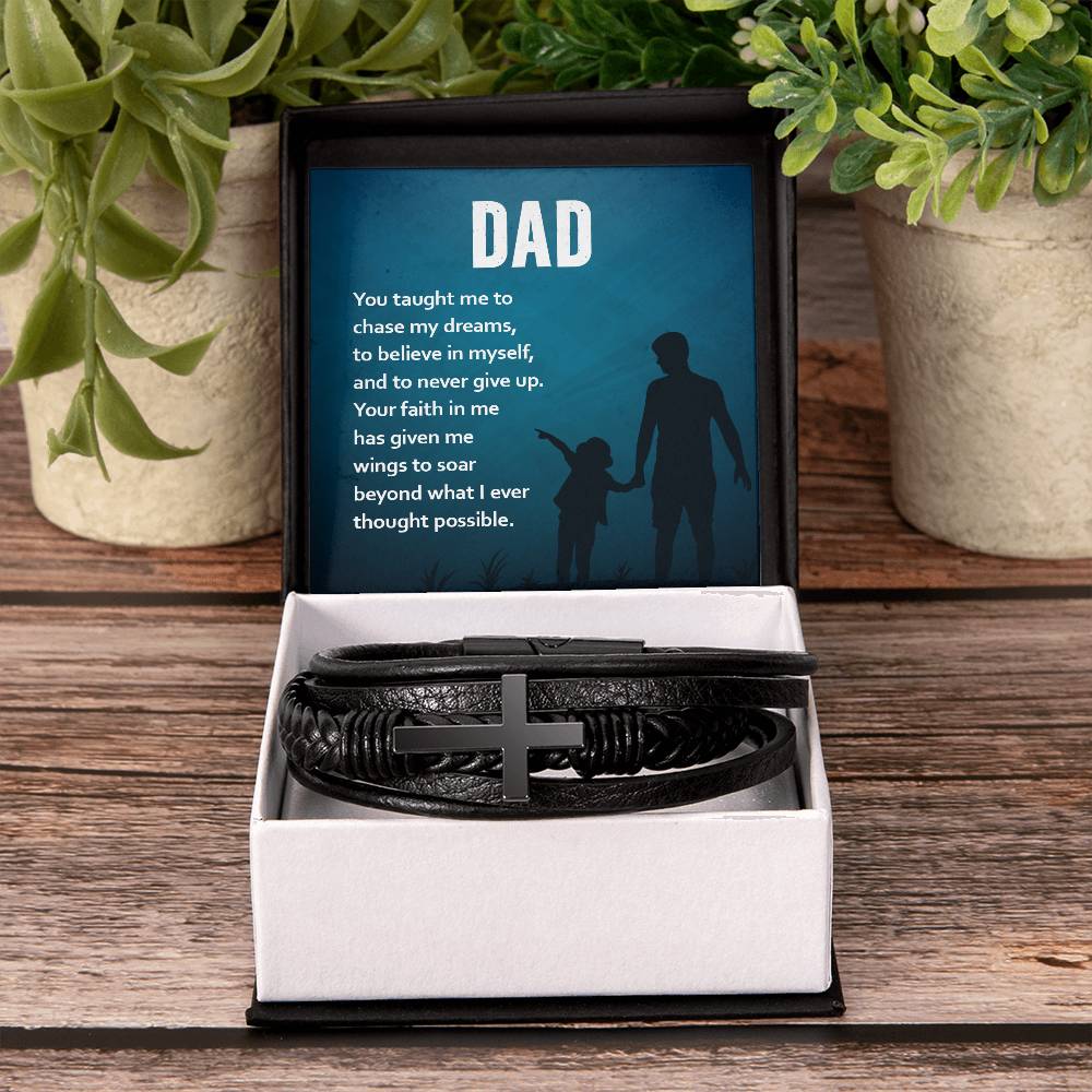 To Dad from child | You taught me | Cross Leather Bracelet - You Make It Special