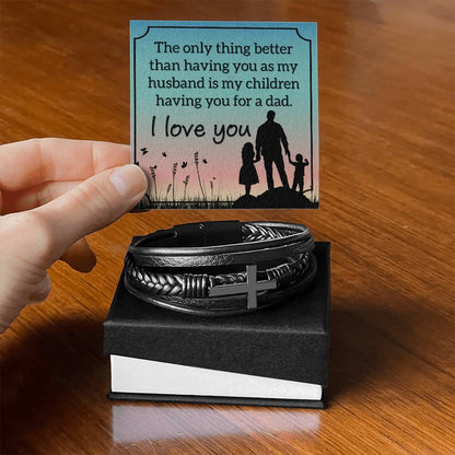 To Husband from Wife | The only thing | Cross Leather Bracelet - You Make It Special