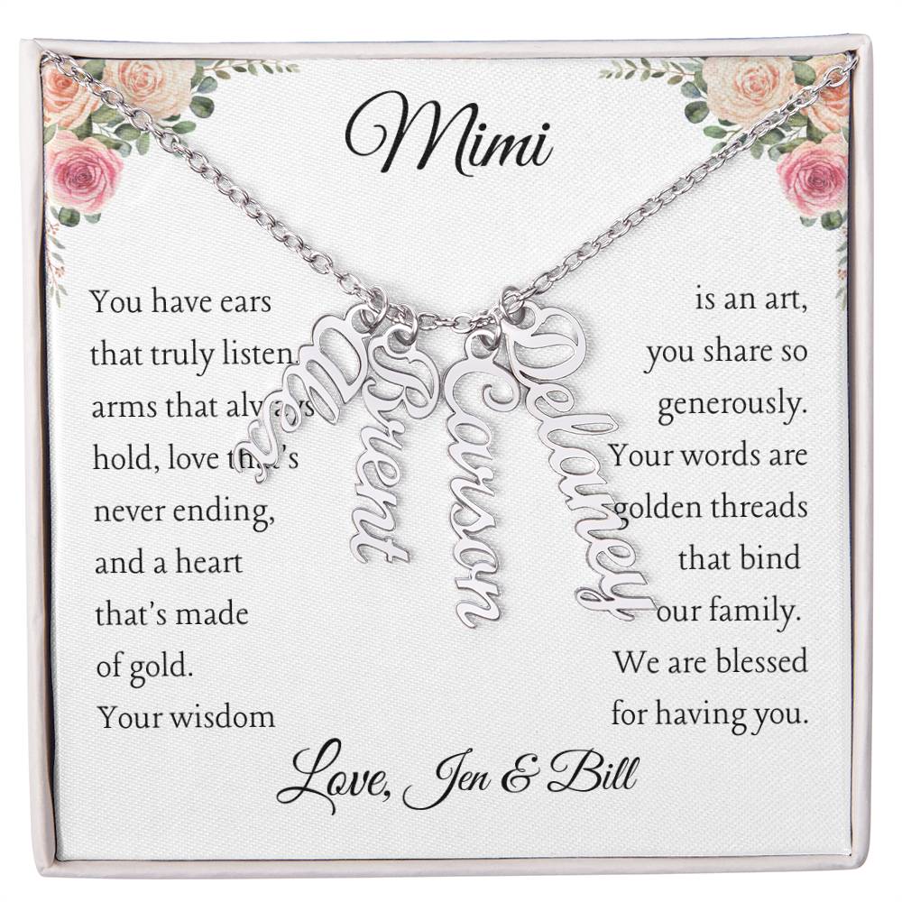 To Mimi with 2 - 4 grandchildren | You have ears | Personalized Multi Vertical Name necklace, white - You Make It Special