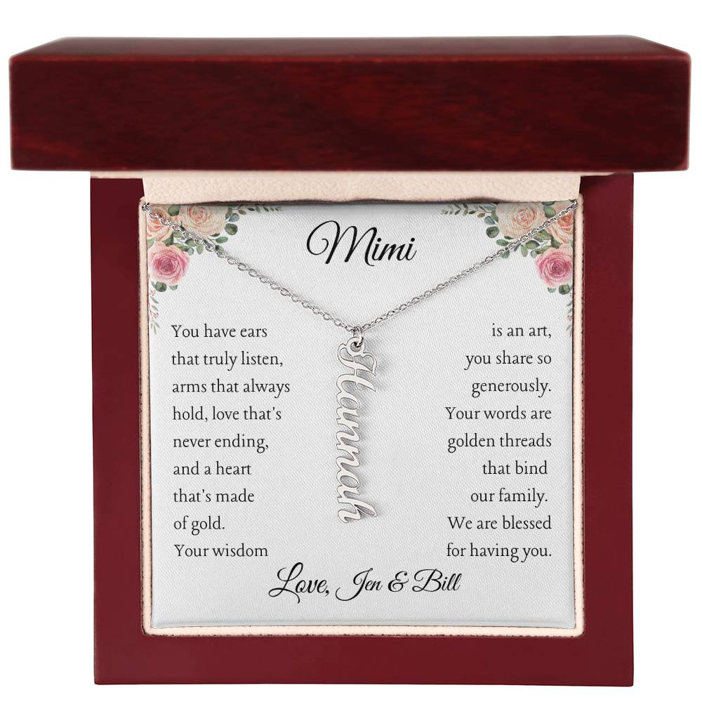 To Mimi with 2 - 4 grandchildren | You have ears | Personalized Multi Vertical Name necklace, white - You Make It Special