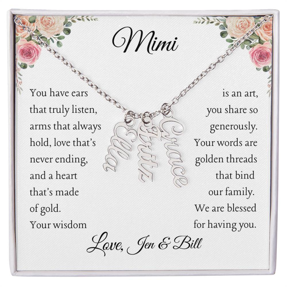 To Mimi with 2 - 4 grandchildren | You have ears | Personalized Multi Vertical Name necklace, white - You Make It Special