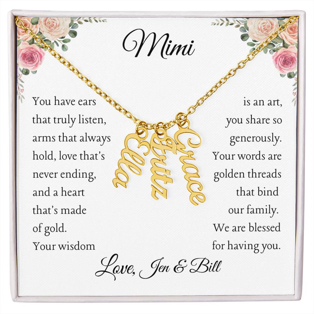 To Mimi with 2 - 4 grandchildren | You have ears | Personalized Multi Vertical Name necklace, white - You Make It Special