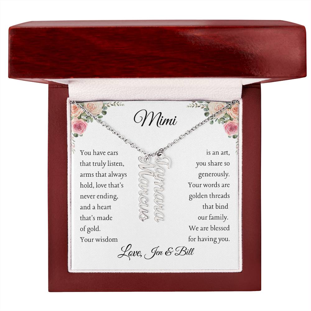 To Mimi with 2 - 4 grandchildren | You have ears | Personalized Multi Vertical Name necklace, white - You Make It Special