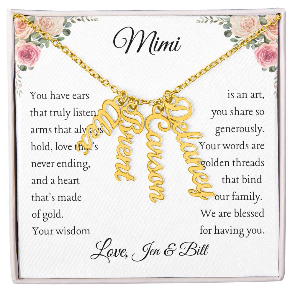 To Mimi with 2 - 4 grandchildren | You have ears | Personalized Multi Vertical Name necklace, white - You Make It Special