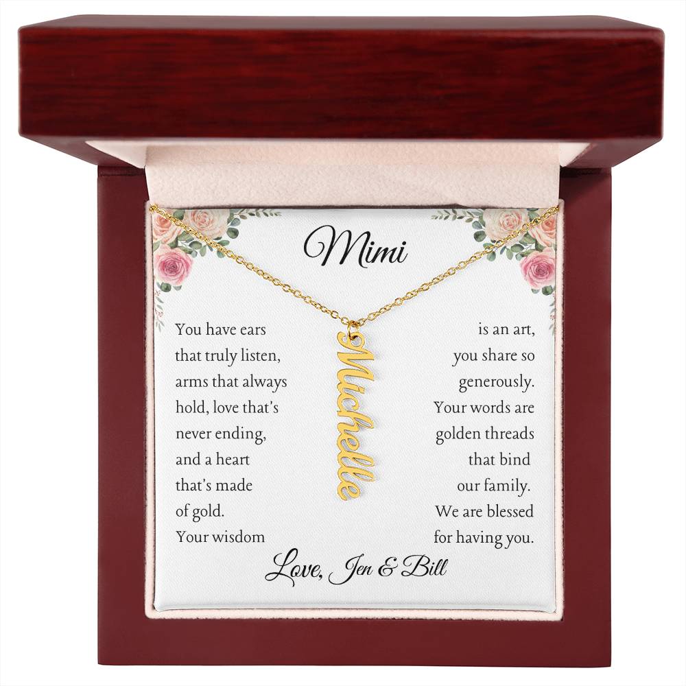 To Mimi with 2 - 4 grandchildren | You have ears | Personalized Multi Vertical Name necklace, white - You Make It Special