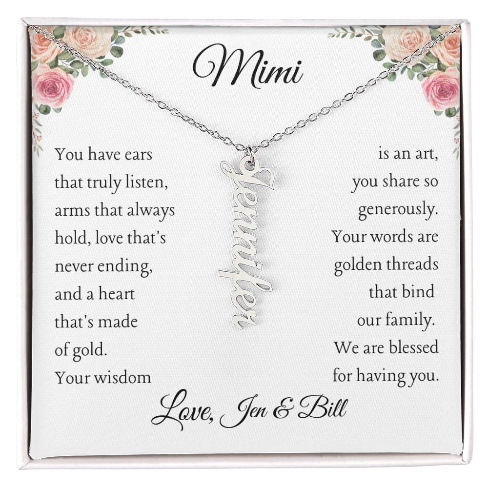 To Mimi with 2 - 4 grandchildren | You have ears | Personalized Multi Vertical Name necklace, white - You Make It Special