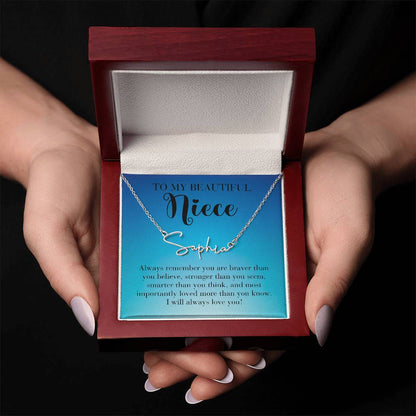 TO MY BEAUTIFUL Niece | Always remember | Signature style name necklace, blue - You Make It Special