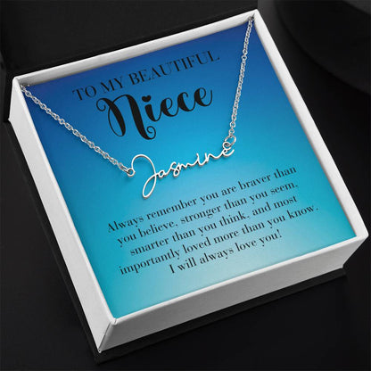 TO MY BEAUTIFUL Niece | Always remember | Signature style name necklace, blue - You Make It Special