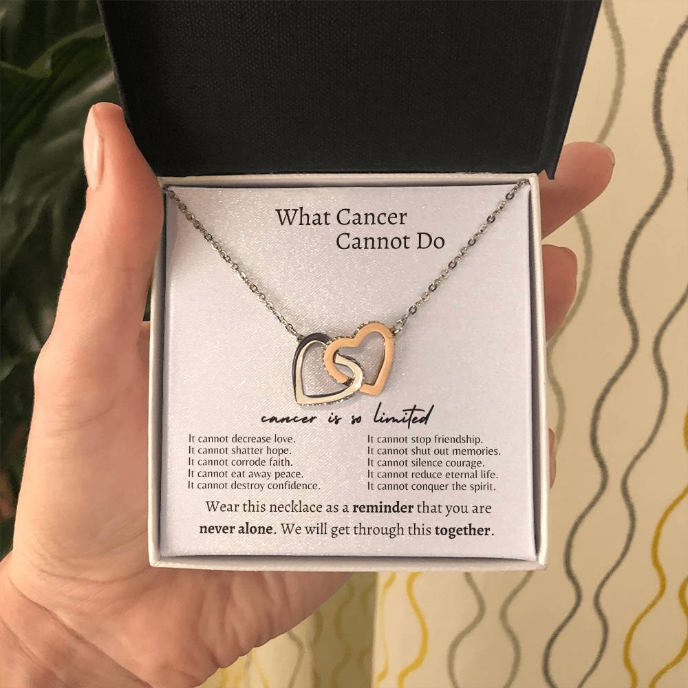 What cancer cannot do | Interlocking hearts necklace, white - You Make It Special